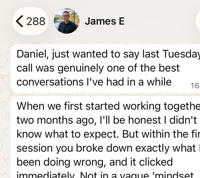 Message from James E. saying the strategy call was one of the best conversations he had had in a while.